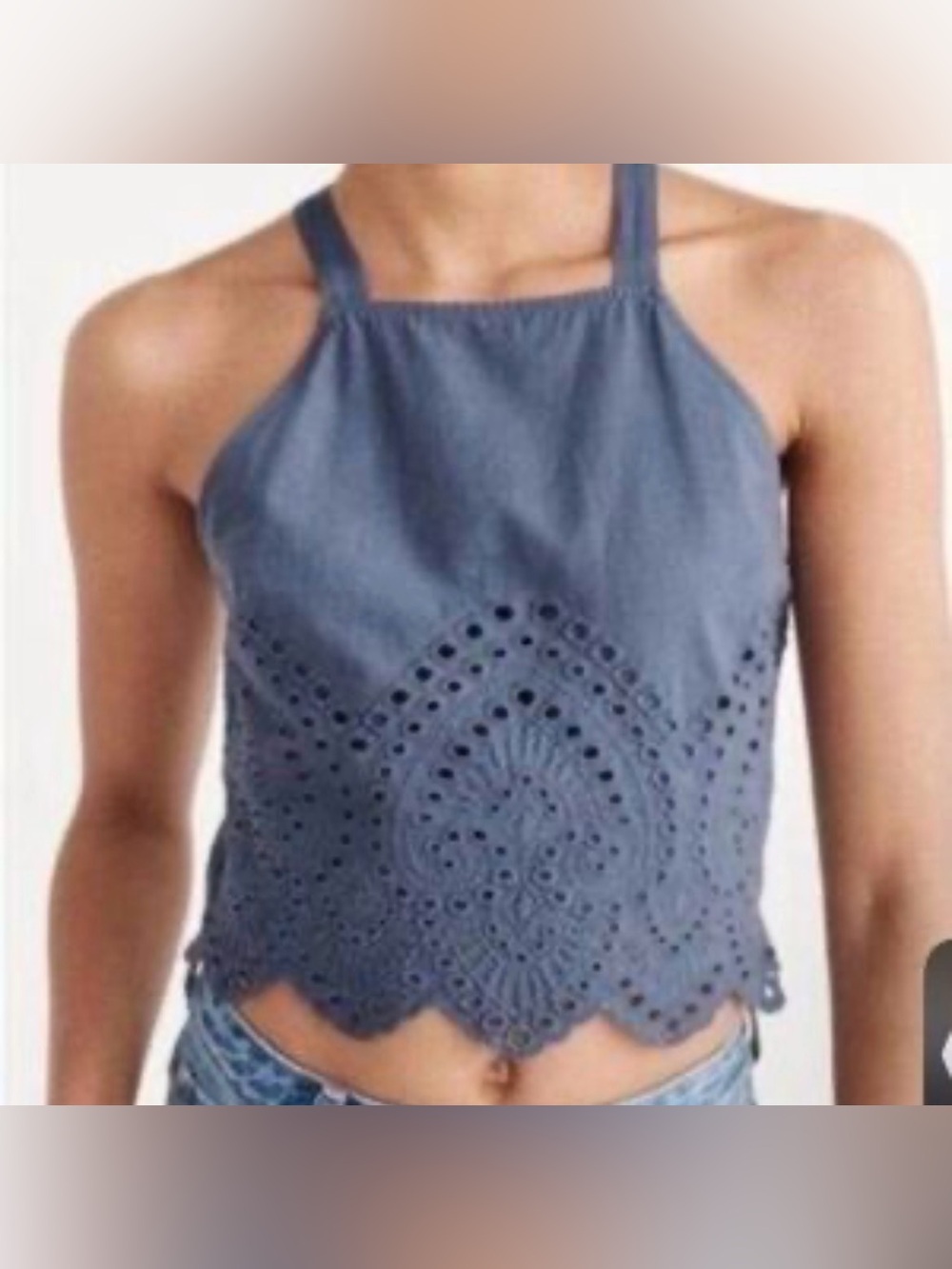 Abercrombie & Fitch light blue Eyelet Crop Top, Size Small
